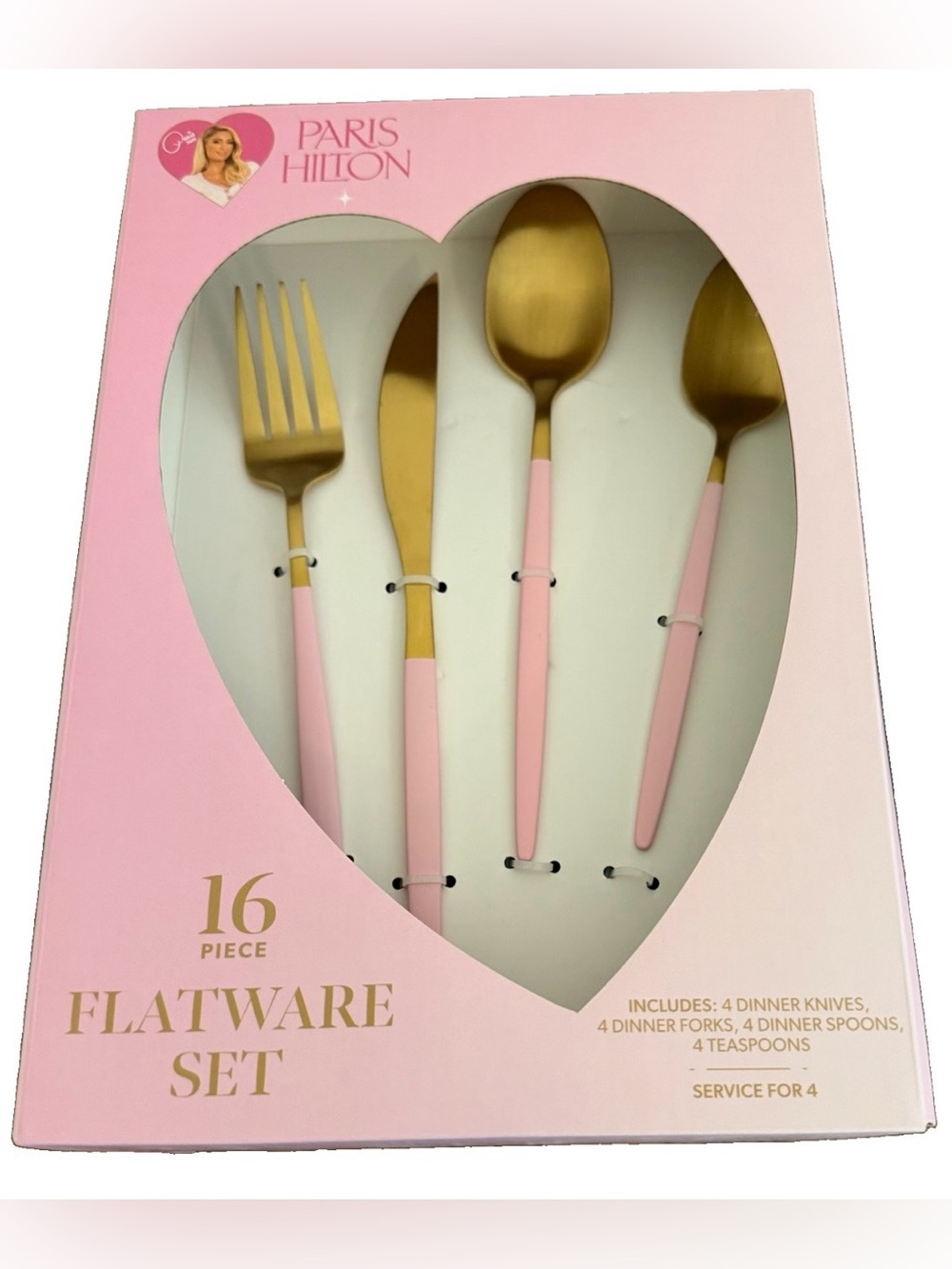 Paris Hilton Pink & Gold 16-Piece Flatware Set New